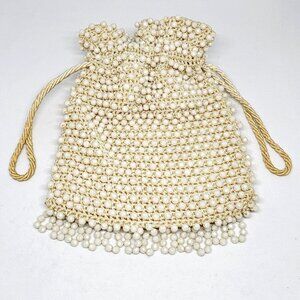 Vintage DELIA ITALY Beaded Evening Purse Bag Retro White Cream Color Art Deco